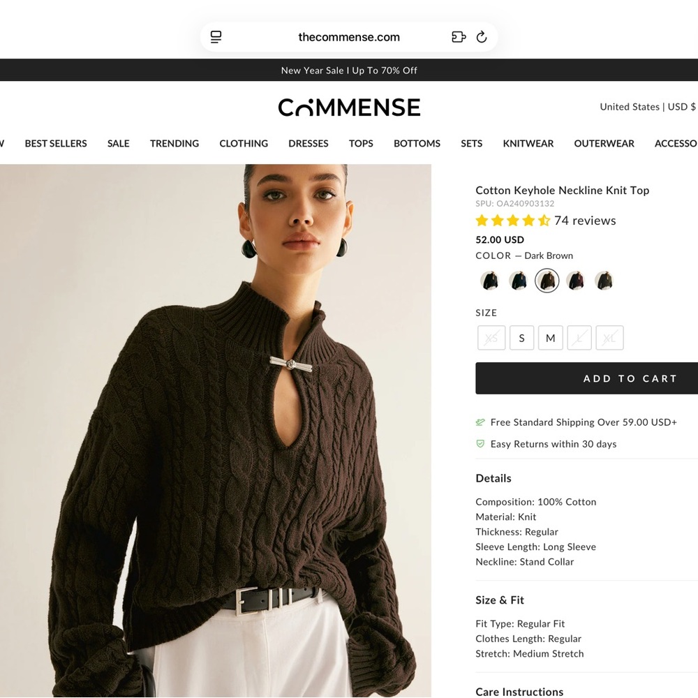 Commense Dark Chocolate Keyhole Knit Sweater